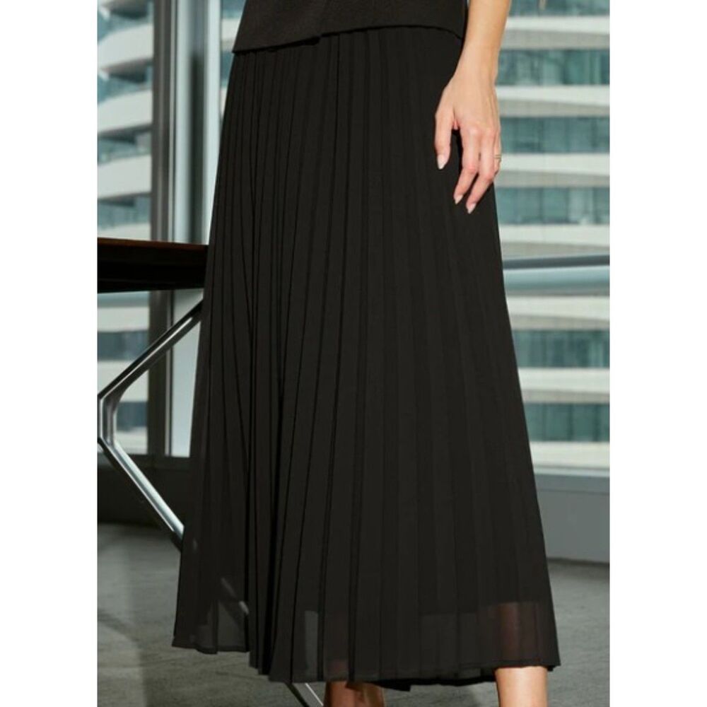 NWT Commense Black Pleated Maxi Skirt Chiffon Flowy Long Skirt Medium